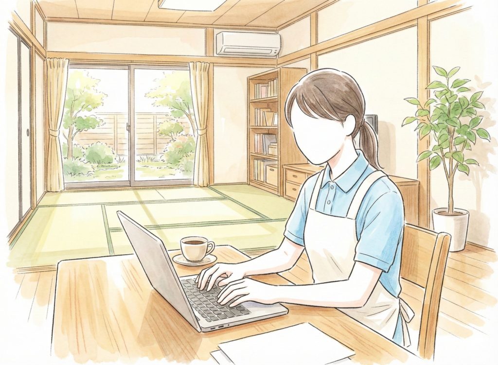 記録する介護士