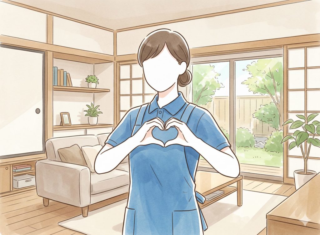 手でハートを作る介護士