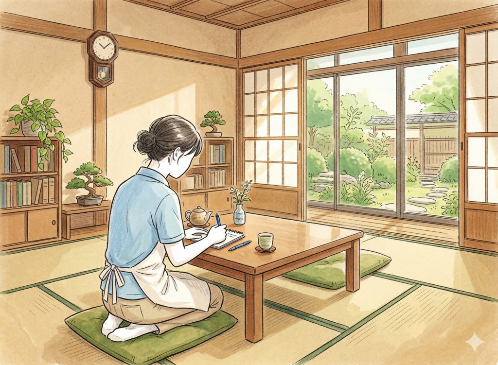 メモを取る介護士