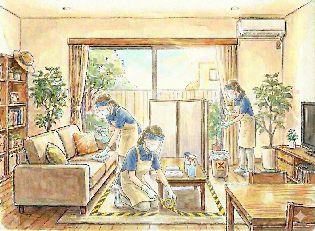 チームで感染対策をする介護士